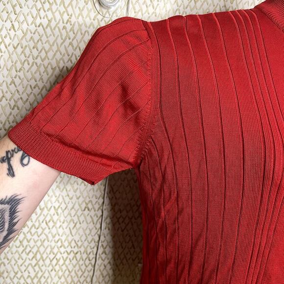 Vintage Evan-Picone 100% Silk Knit Red Mock Neck Short Sleeve Top Size L - Picture 4 of 9